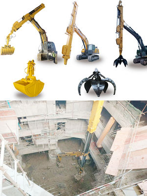 حفاری تلسکوپی با سطل Clamshell Telescopic Boom برای گربه های hitachi komatsu