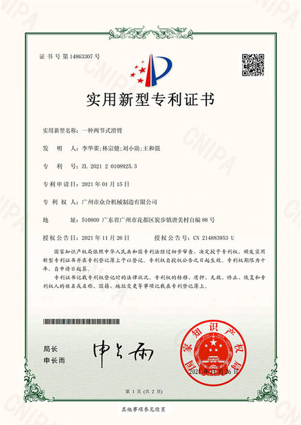 چین Jiangmen Kaiping Zhonghe Machinery Manufacturing Co., Ltd گواهینامه ها